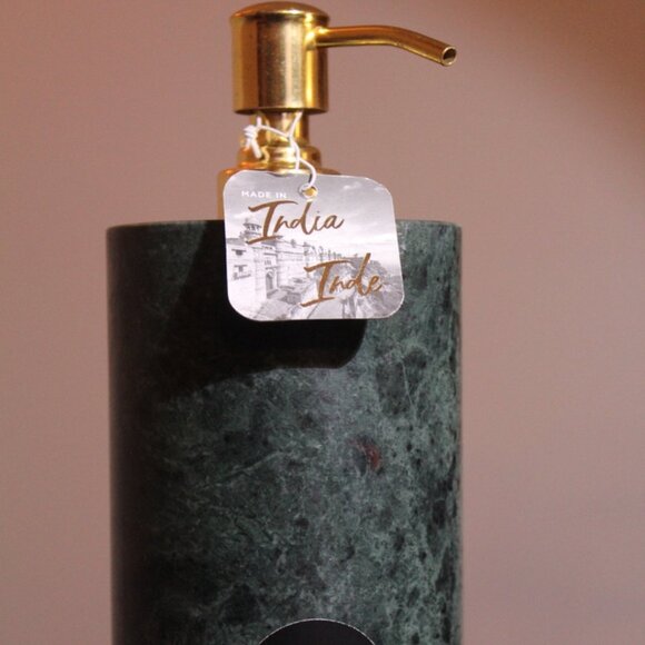 Green Marble-Gold Tone Soap/Lotion Dispenser Made in India Luxury Lifestyle - Picture 1 of 4